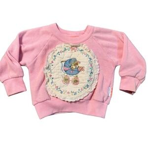 Vintage Fisher-Price Girls 2T Pink Teddy Bear Sweatshirt w/ Lace